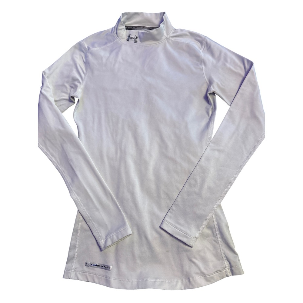 Under Armour Womens White ColdGear Mock Neck Fitted Long Sleeve Top XS